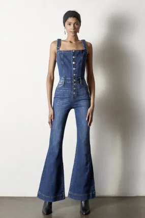 Denim Lab USA Front Buttons Flare Denim Overalls