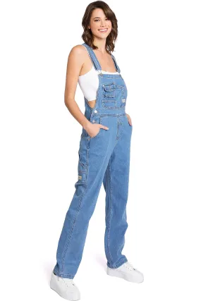 Lana Roux Stretchy Denim Straight-Leg Jean Overalls