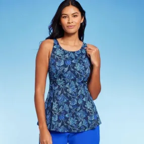 New - Lands' End Women's UPF 50 Flutter High Neck Tankini Top - Blue XS