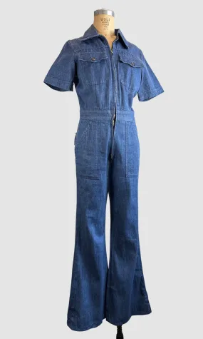 WILD OATS 70s Denim Jumpsuit with Flared Pants • Medium