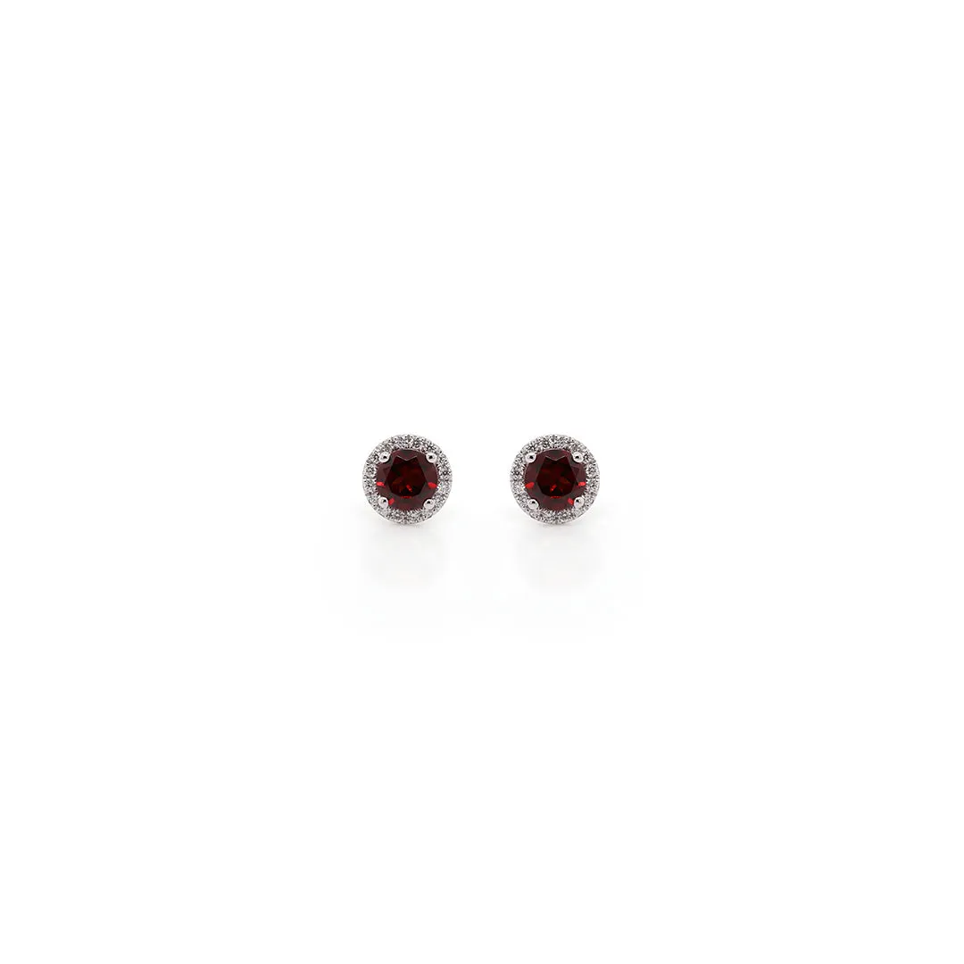 14k Garnet & Diamond Stud Earrings