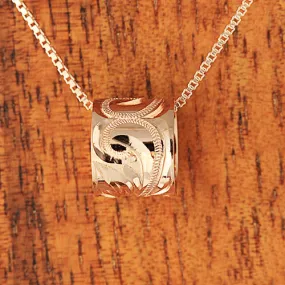 14K Pink Gold Hawaiian Scroll Barrel Pendant (L) (Chain Sold Separately)