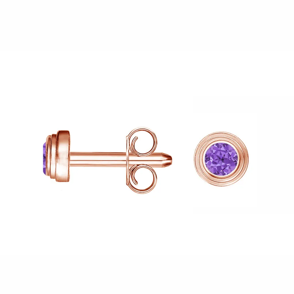 14K Rose Gold Amethyst Birthstone Stud Earrings