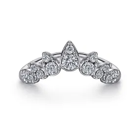 14K White Gold Diamond Burst Curved Ring