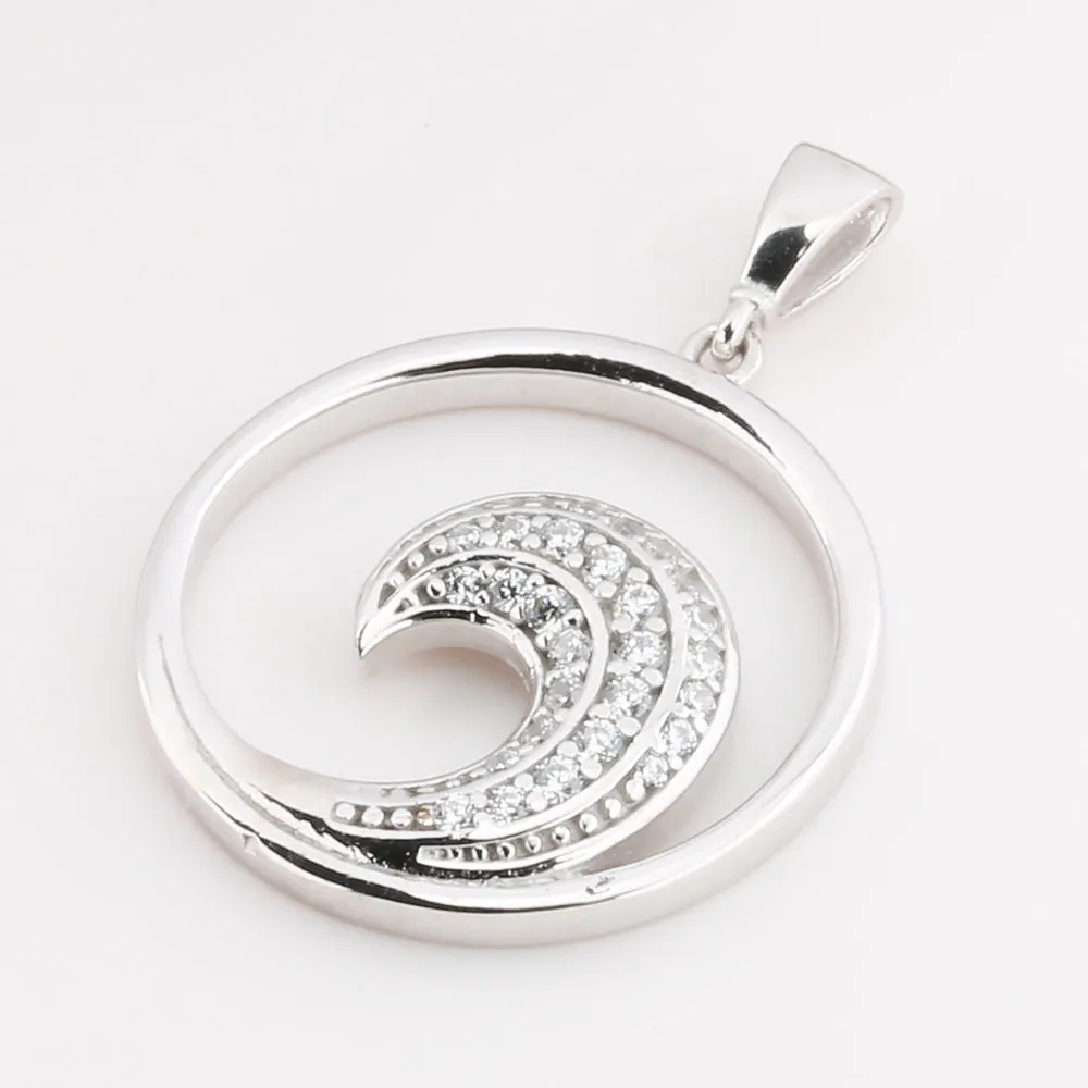 14K White Gold Wave with CZ Pendant (Chain Sold Separately)