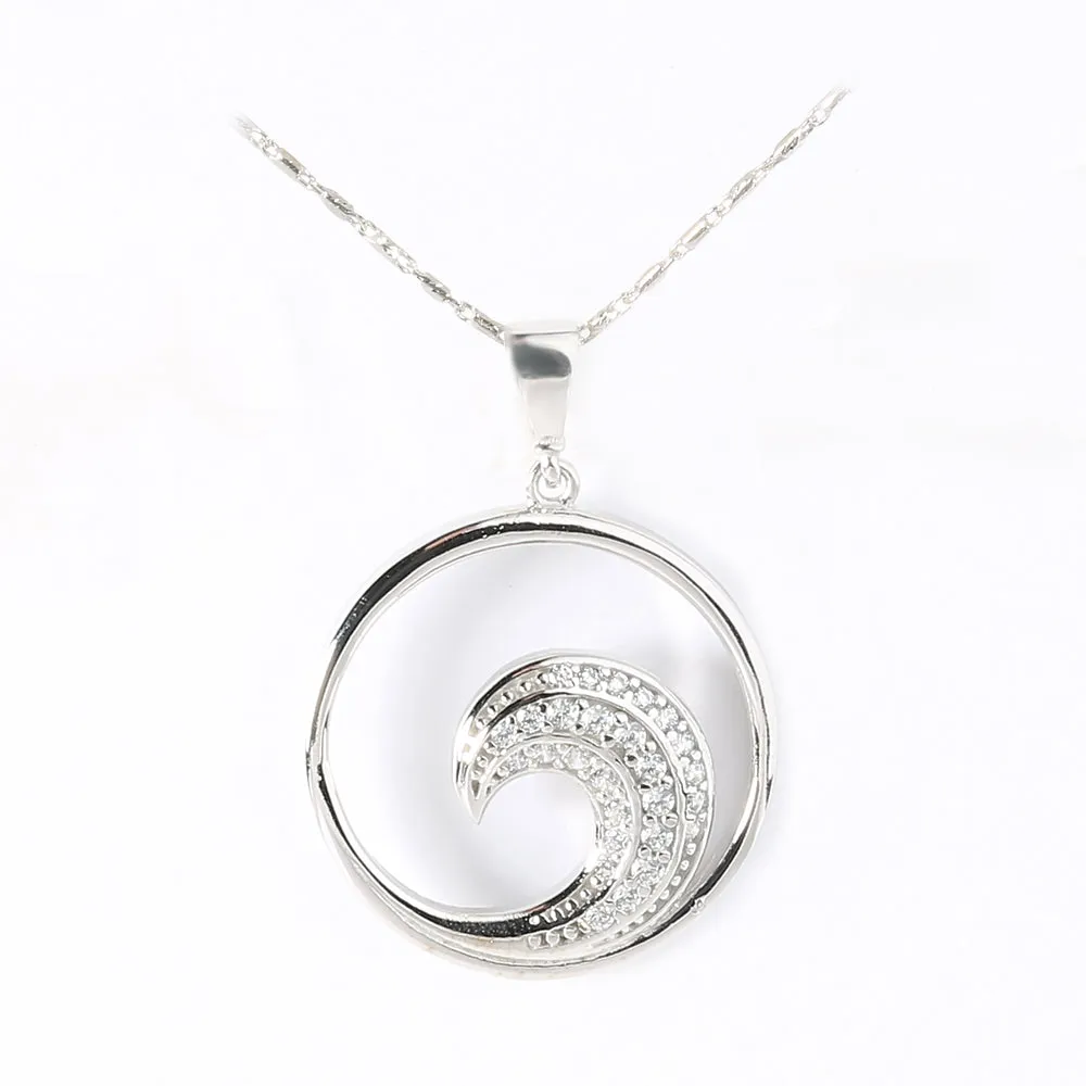 14K White Gold Wave with CZ Pendant (Chain Sold Separately)