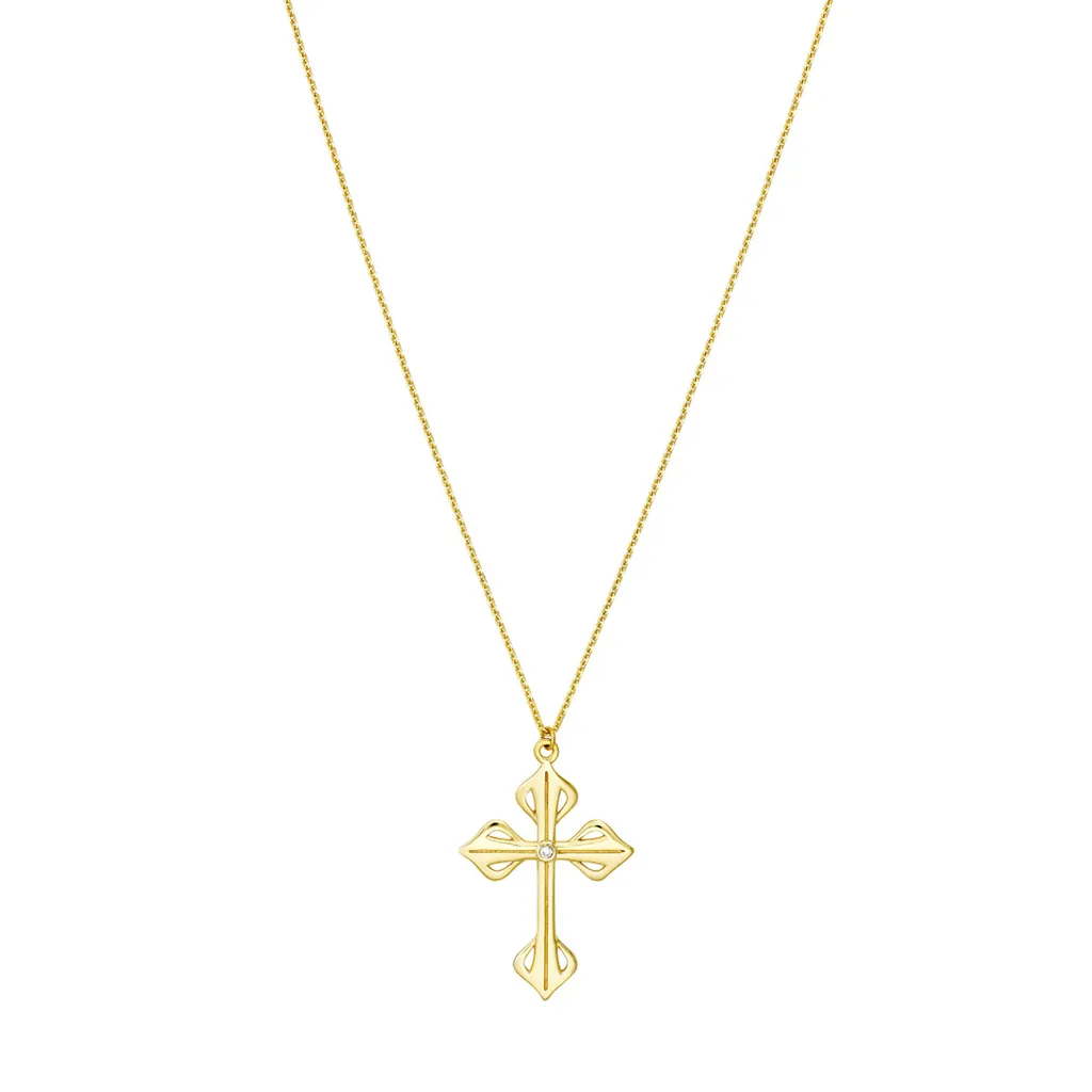 14K Yellow Gold Diamond Cross Necklace