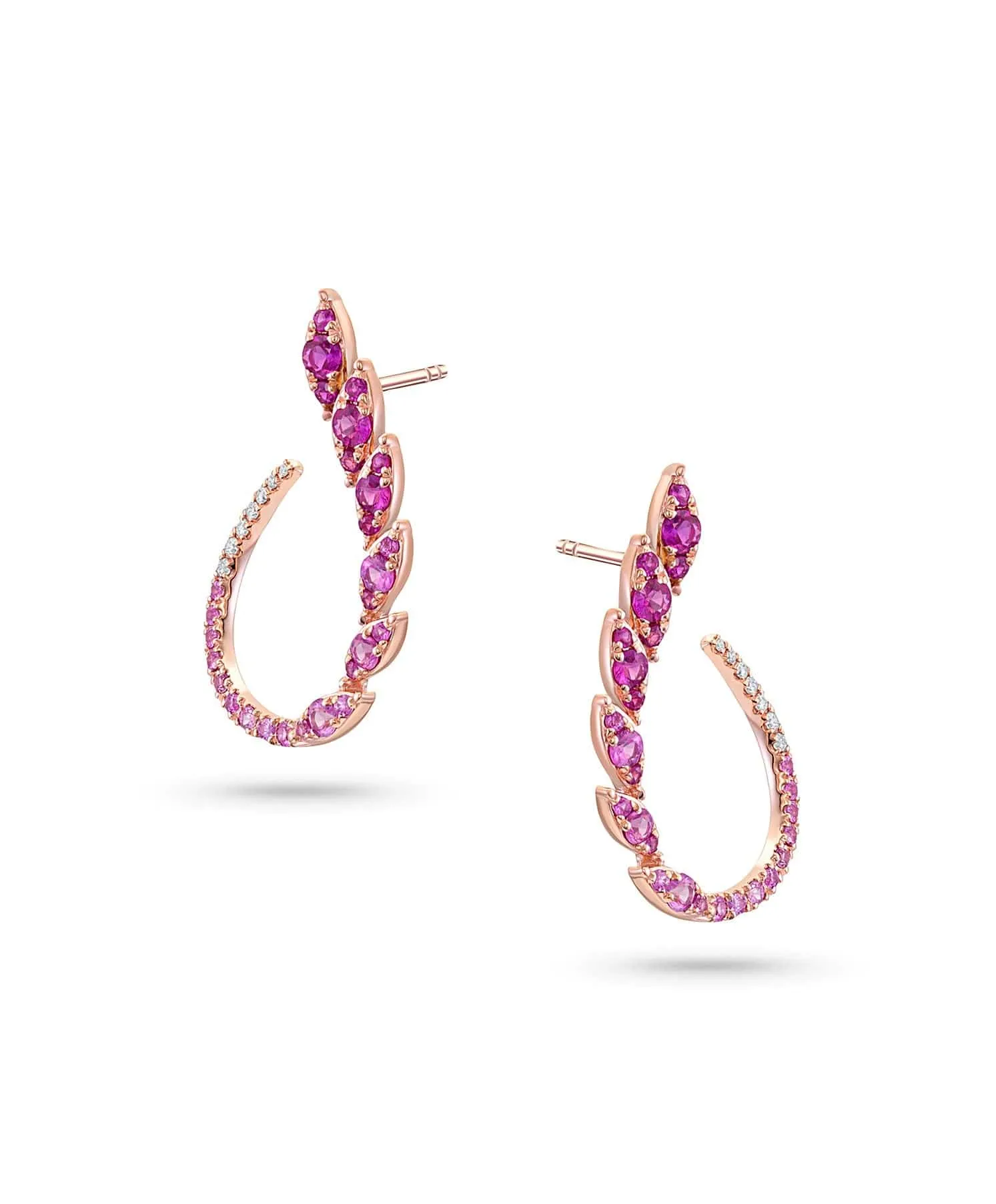 14KT Rose Gold Pink Sapphire Diamond Open Pear Shape Earrings