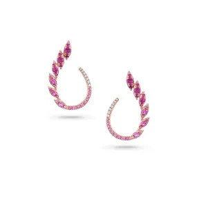 14KT Rose Gold Pink Sapphire Diamond Open Pear Shape Earrings