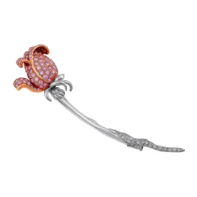 18kt White Gold Diamond Rosebud Pin