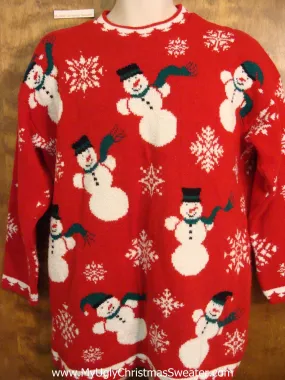 80s 2sided Flying Snowmen Cheesy Christmas Jumper Sweater