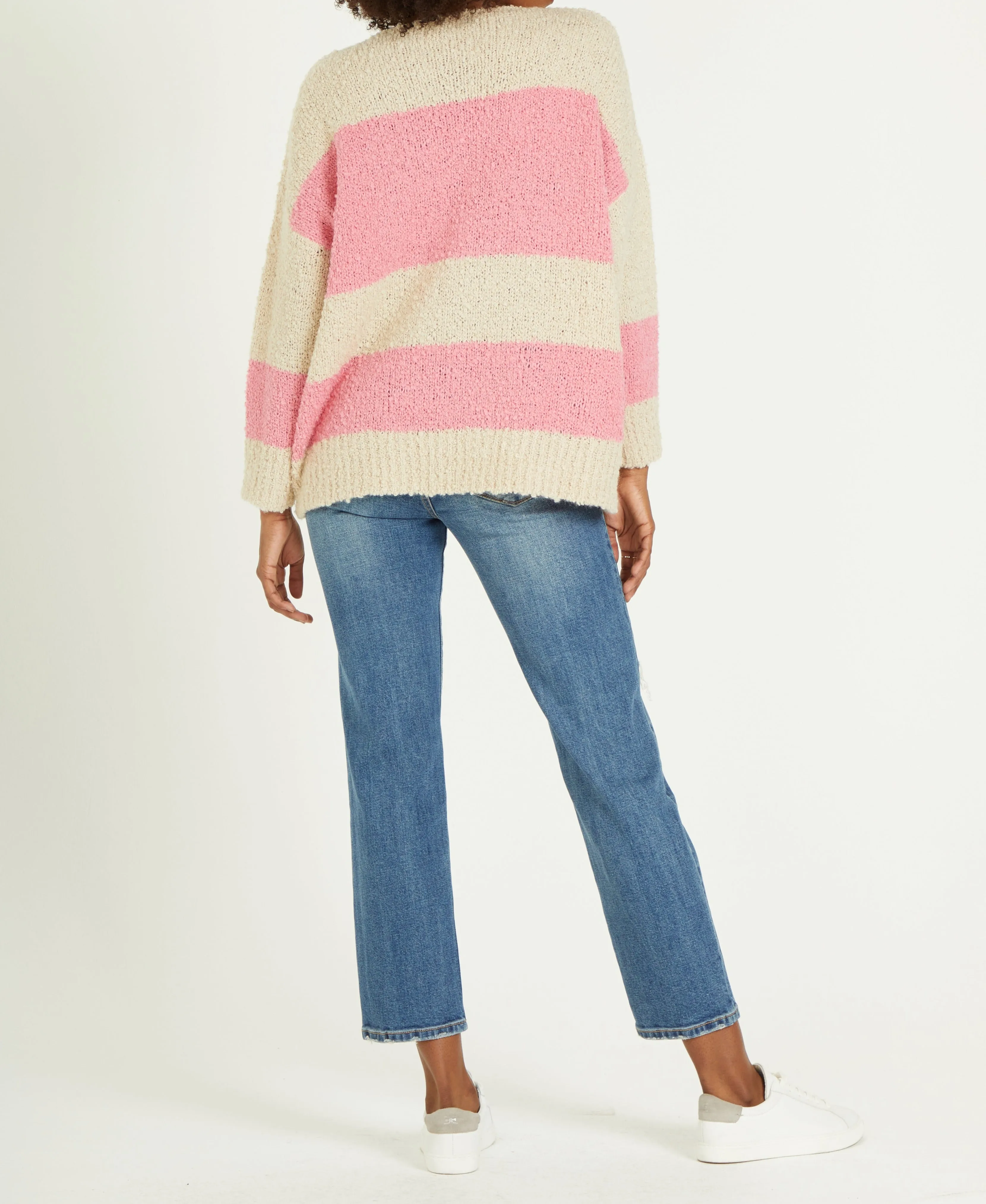 ADRIEN STRIPE CARNATION CREME SWEATER