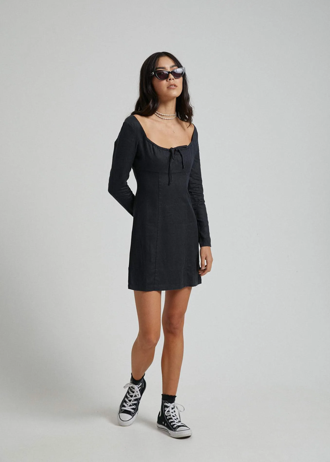 Afends Womens Ren - Hemp Long Sleeve Dress - Black