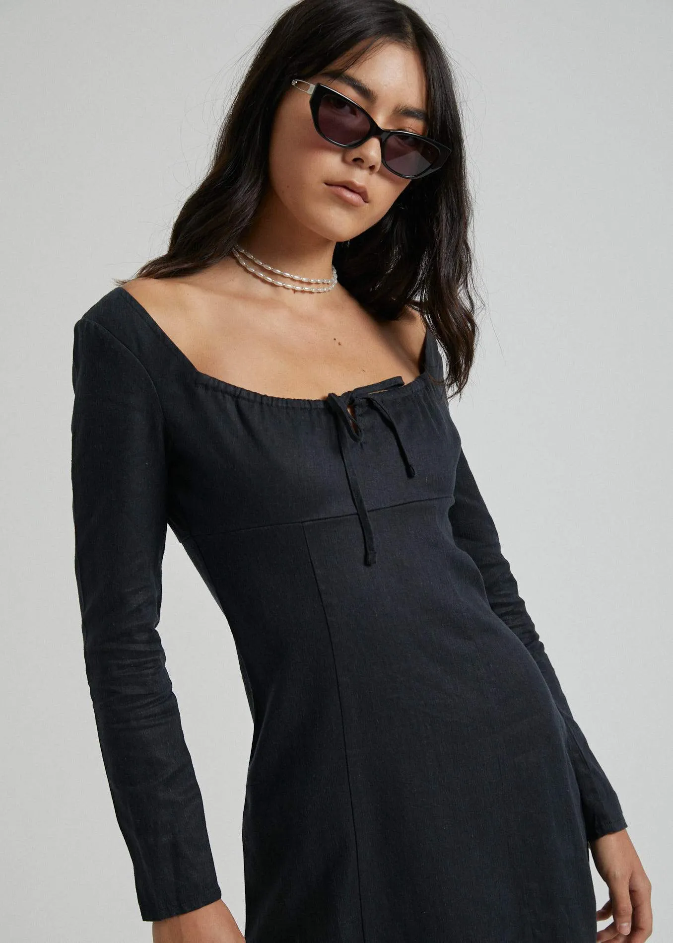 Afends Womens Ren - Hemp Long Sleeve Dress - Black