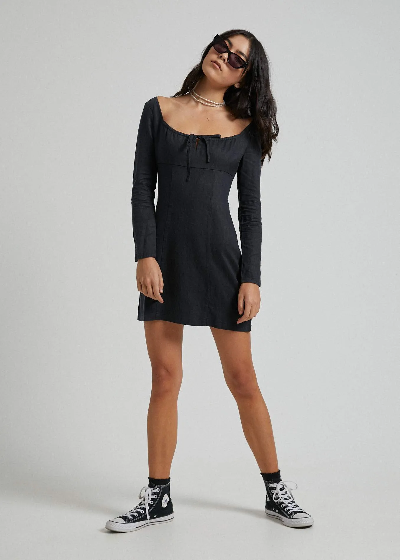 Afends Womens Ren - Hemp Long Sleeve Dress - Black