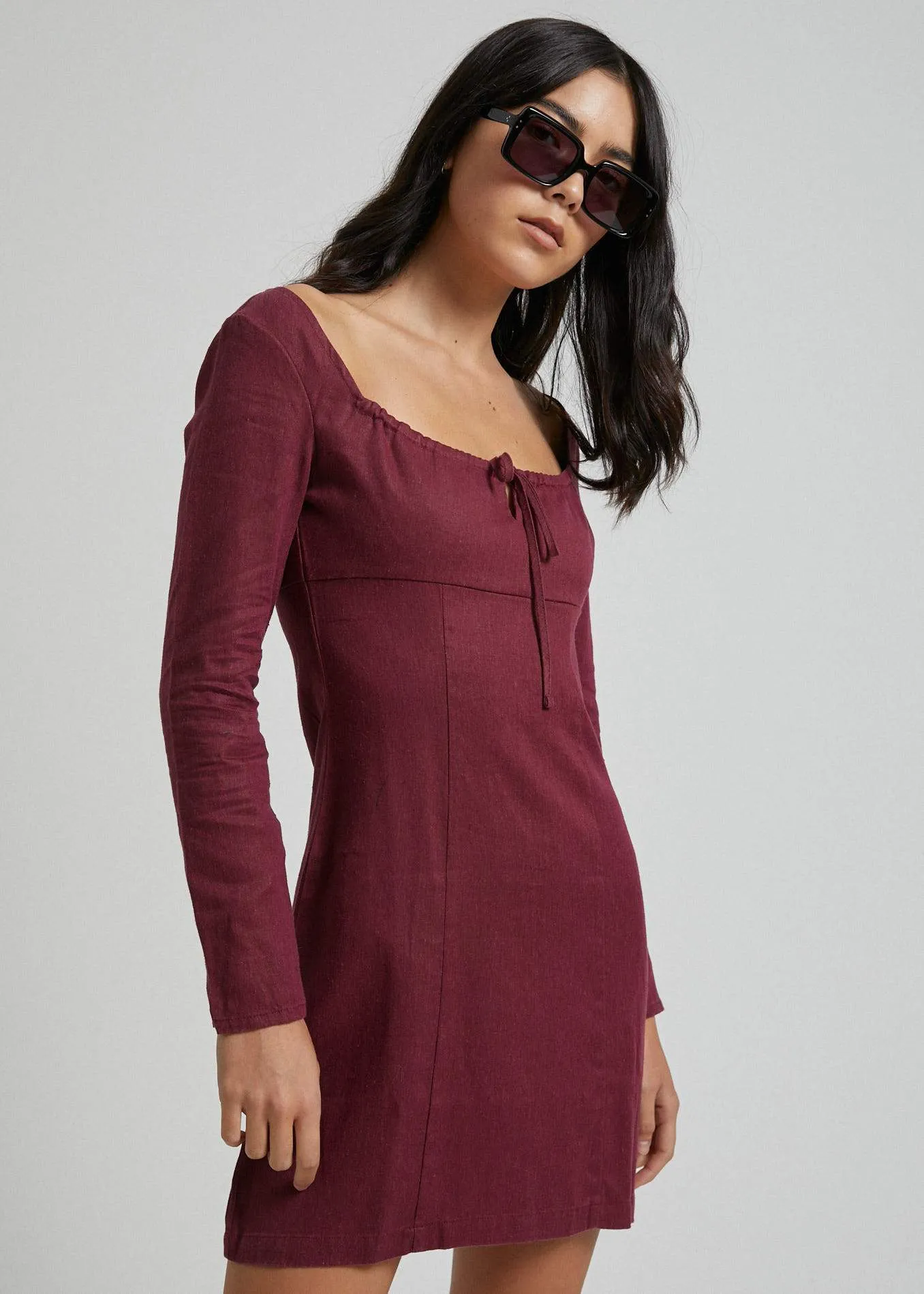 Afends Womens Ren - Hemp Long Sleeve Dress - Port