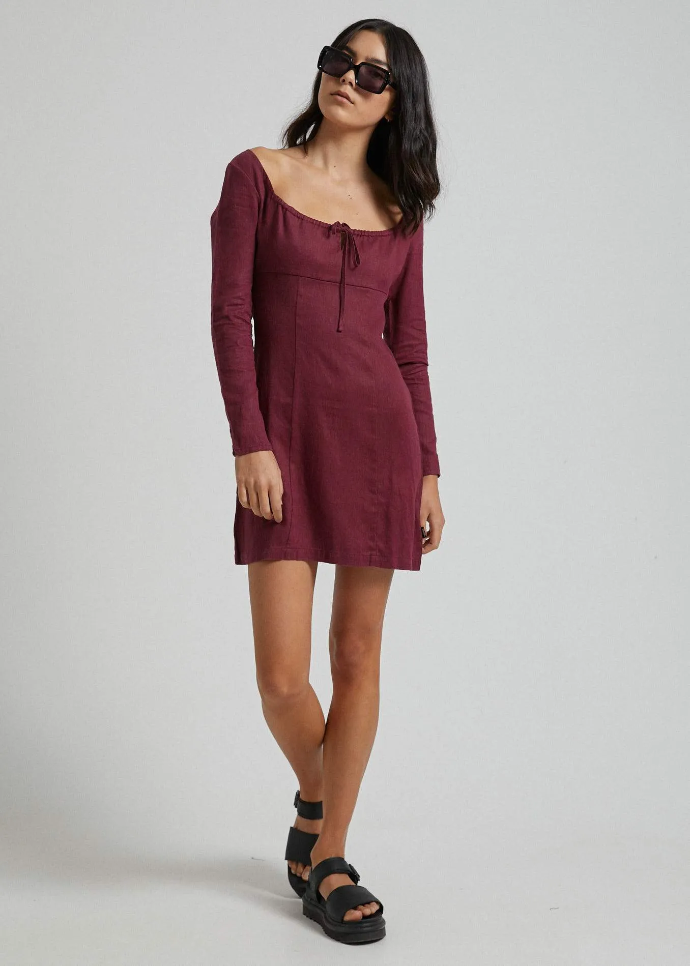 Afends Womens Ren - Hemp Long Sleeve Dress - Port