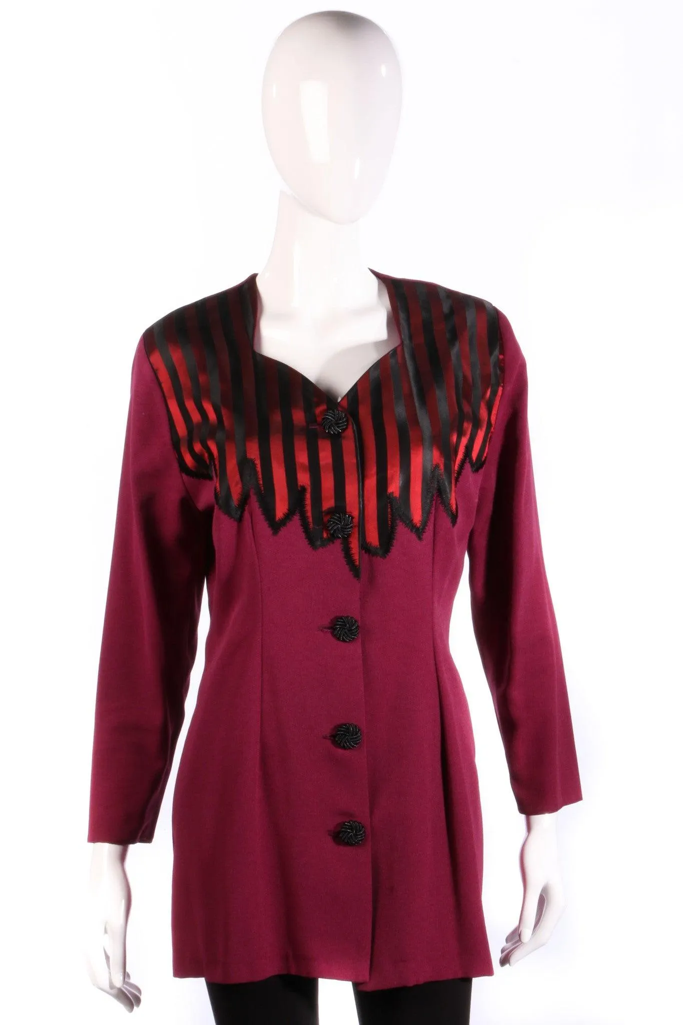 Anna Marie Vintage Jacket Maroon with Striped Shoulder Detail Size 10/12