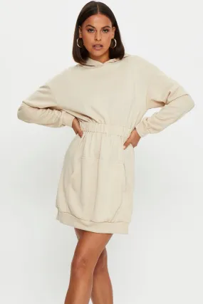 Beige Hoodie Sweater Dress