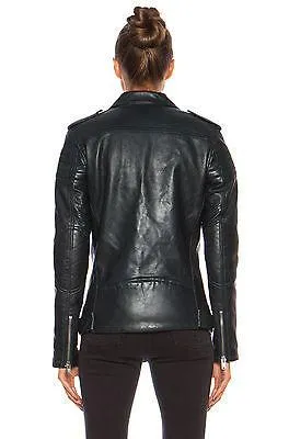 Black Women's Slim Fit Biker Style Real Leather Jacket