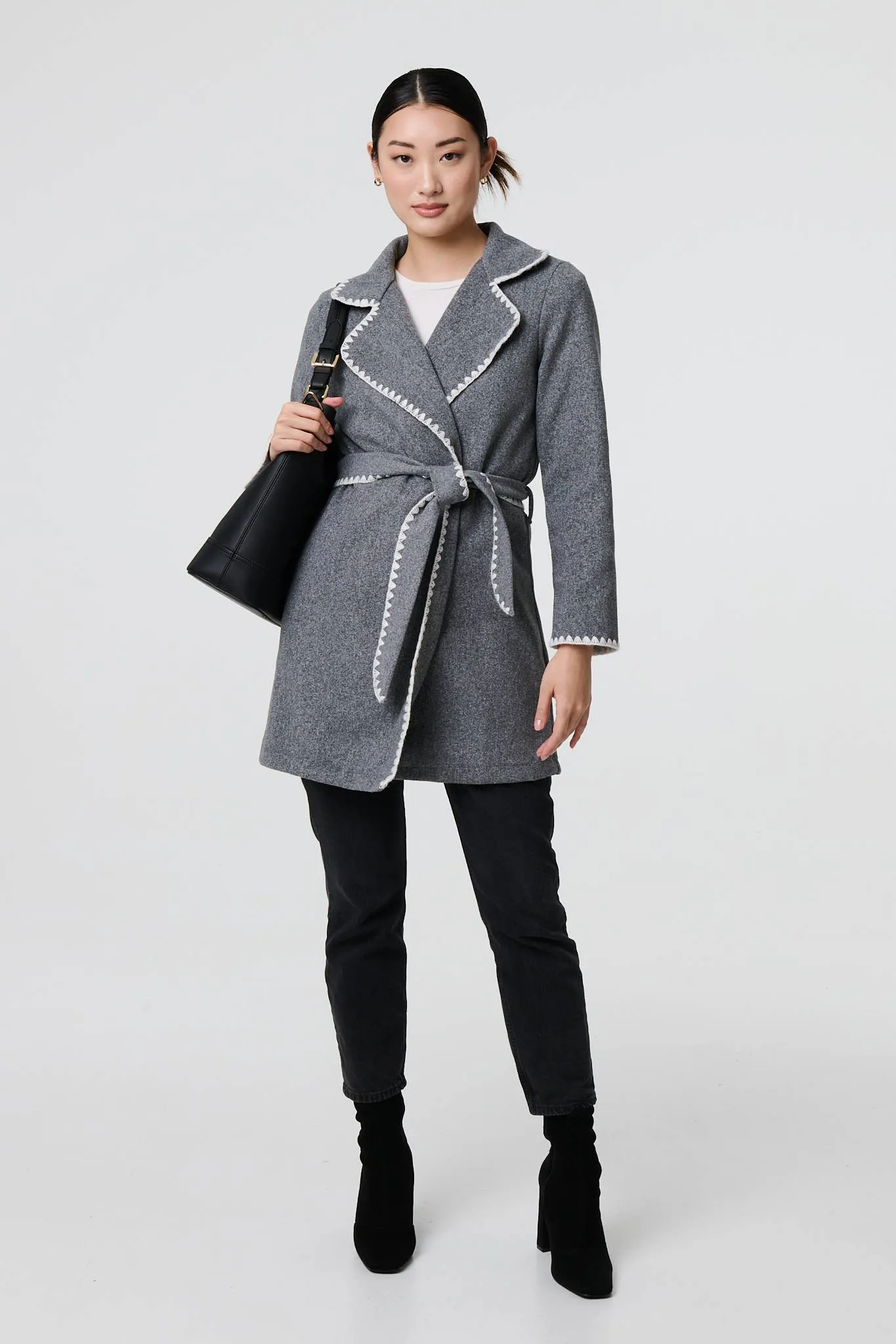 Blanket Stitch Coat with Belt