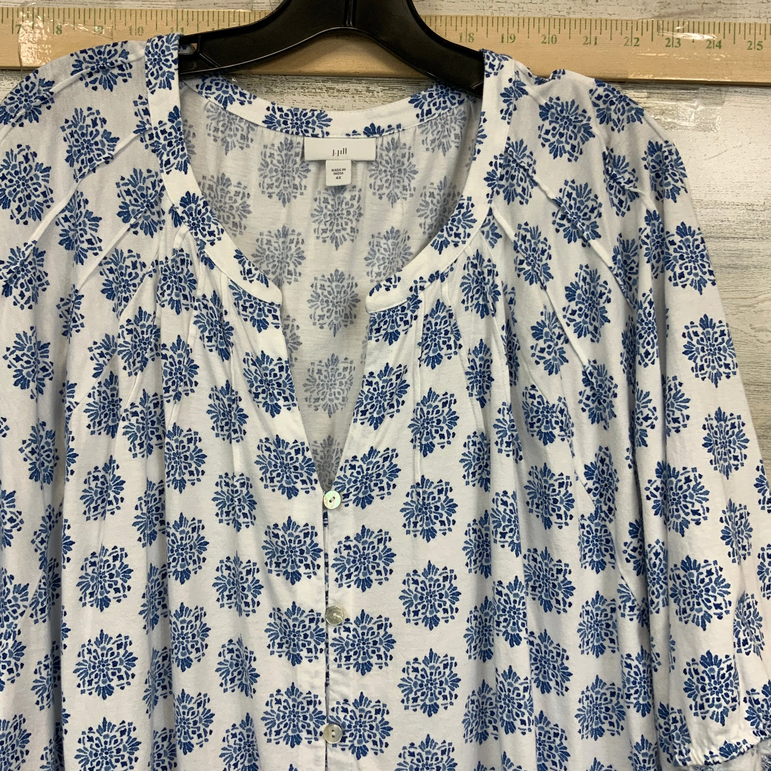 Blue & White Top Short Sleeve J. Jill, Size 4x