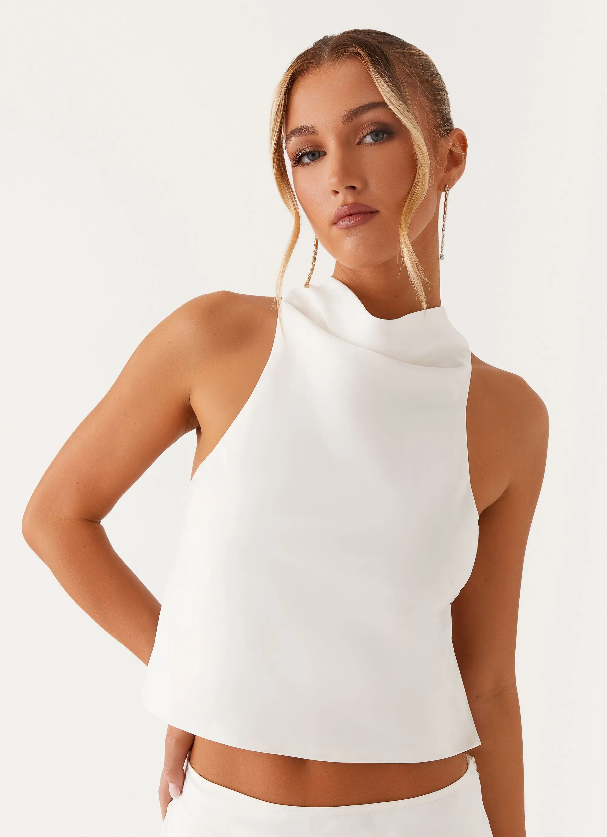 Brookie Satin Top - White