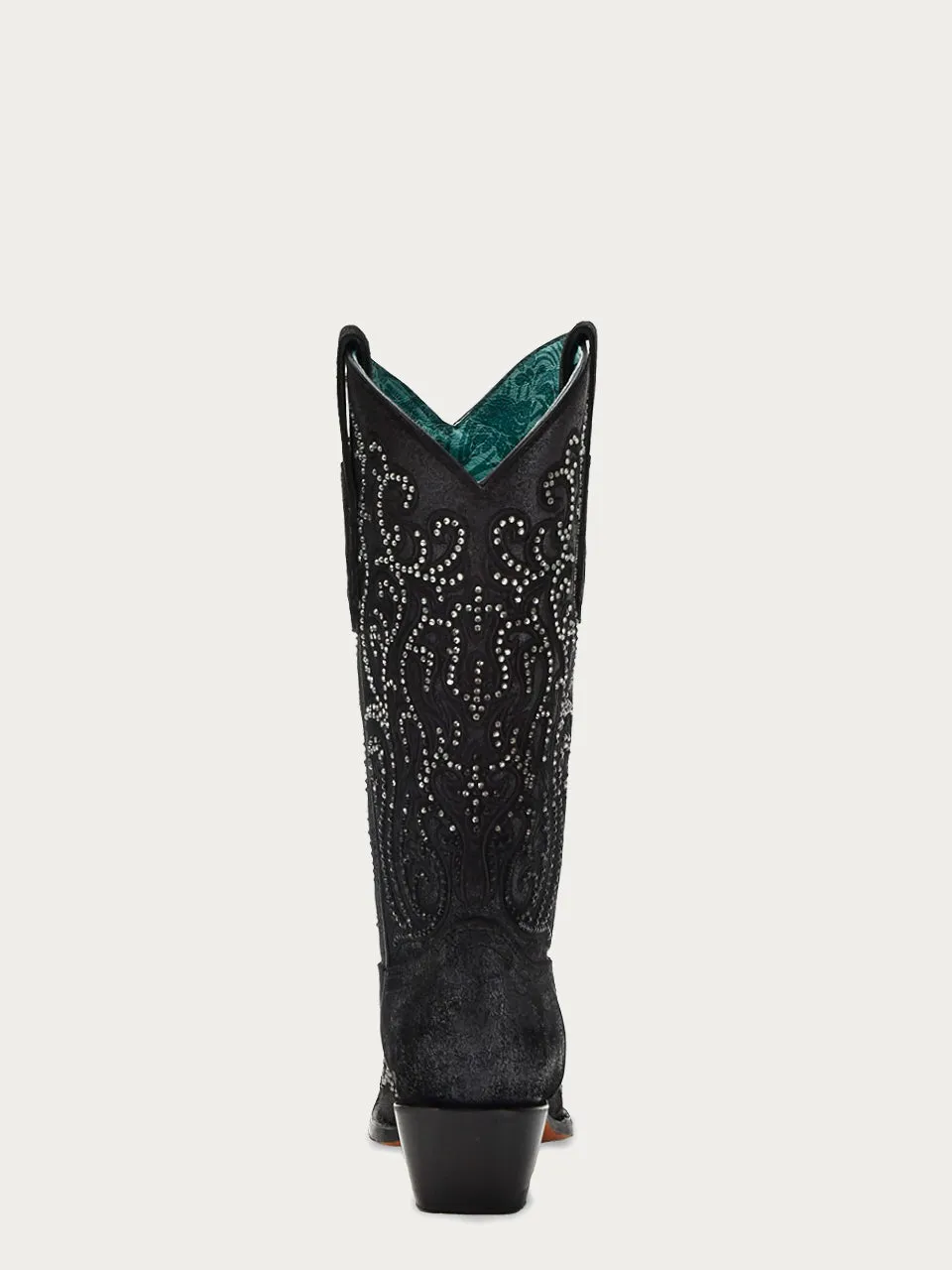 C4100 - WOMEN'S BLACK OVERLAY WITH CRYSTALS TALL TOP SNIP TOE COWBOY BOOT