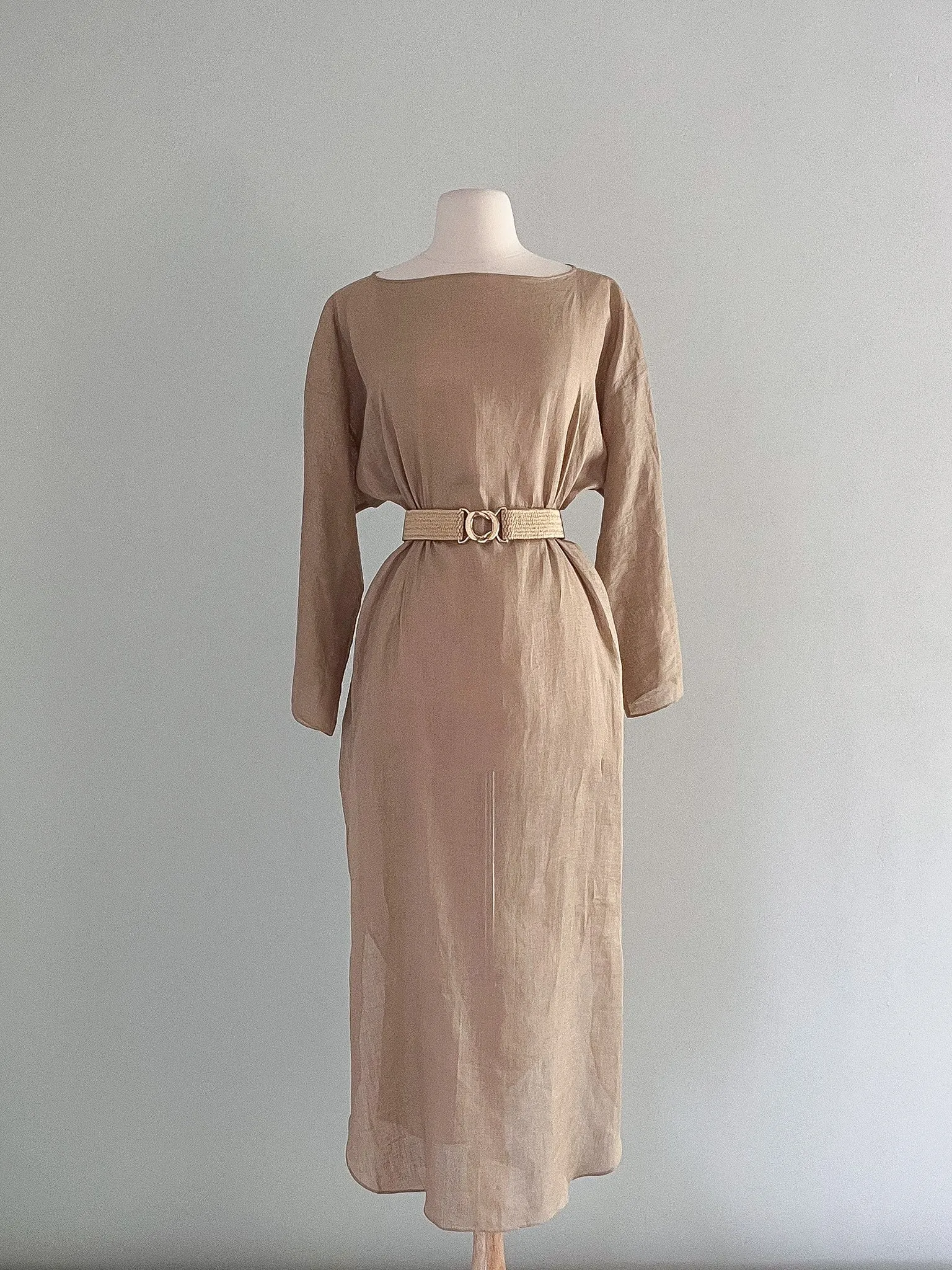 Chic 1980's Pure Linen Minimalist Tunic Dress / Sz M/L