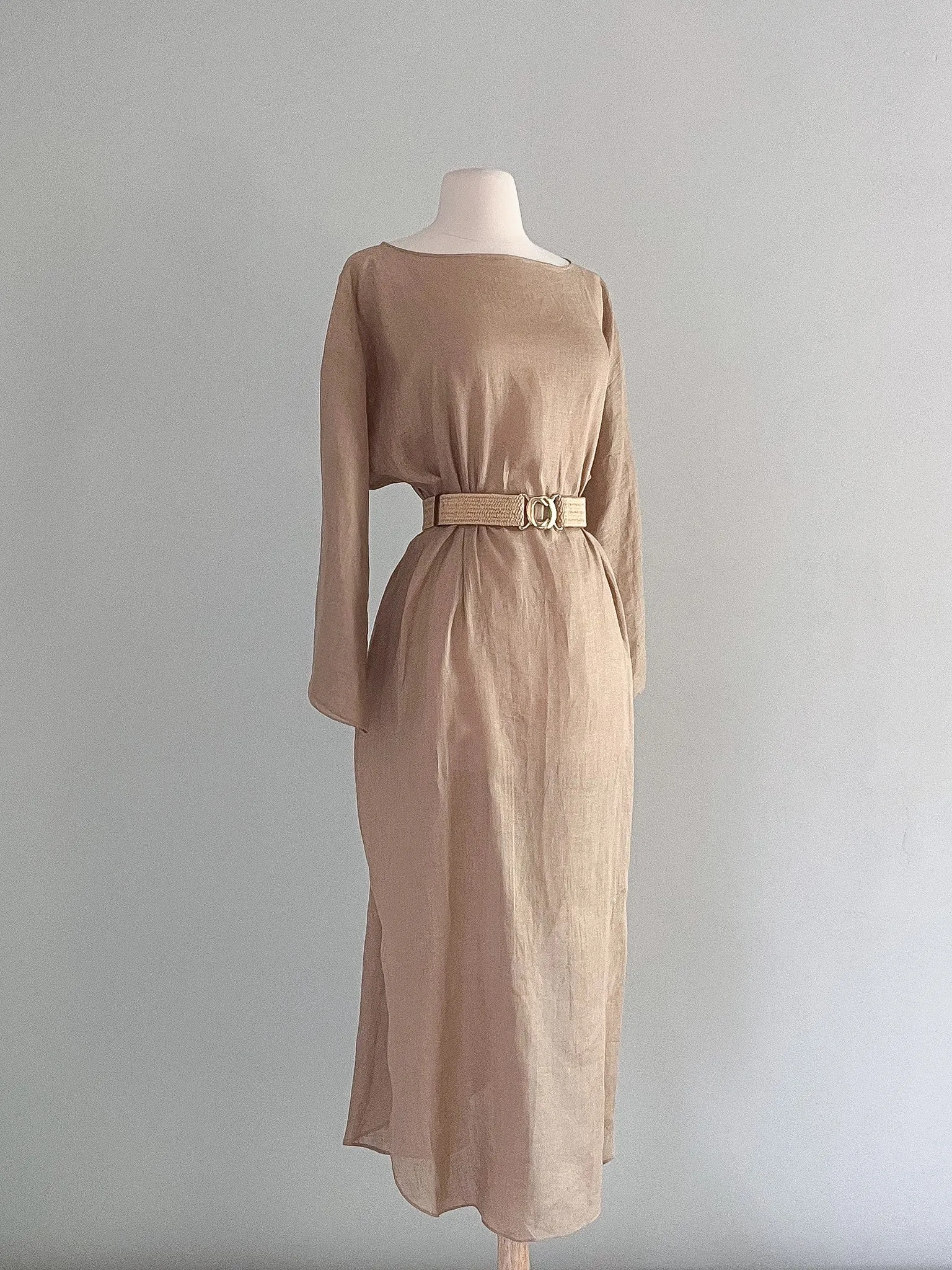 Chic 1980's Pure Linen Minimalist Tunic Dress / Sz M/L