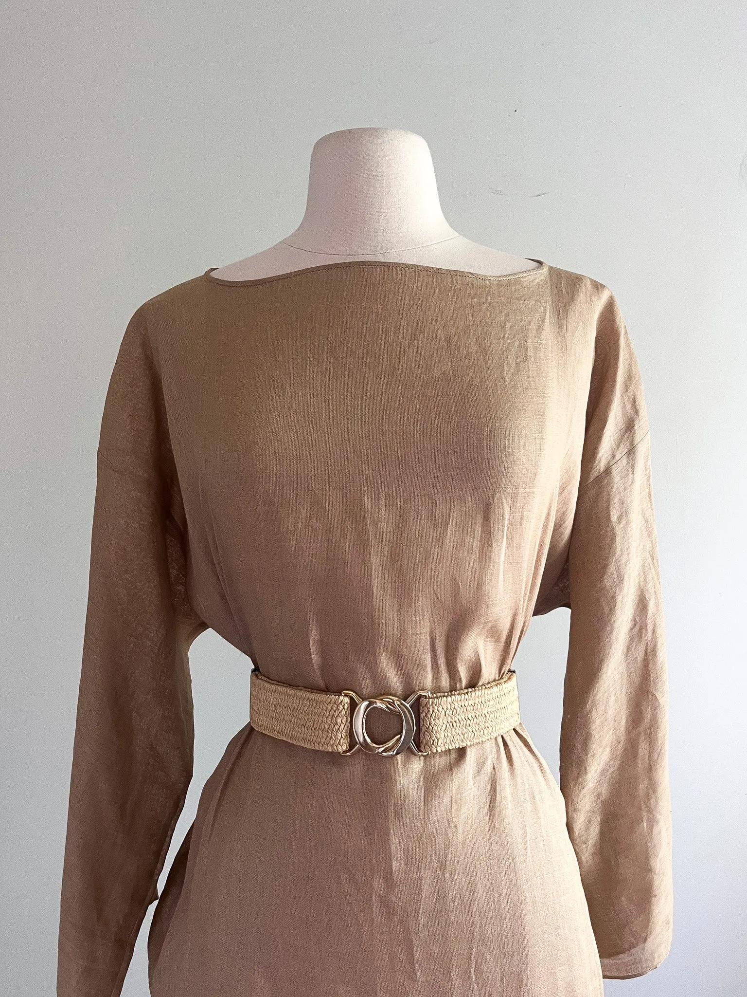 Chic 1980's Pure Linen Minimalist Tunic Dress / Sz M/L