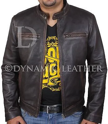 Contraband Mark Wahlberg's Mens Slim Fit Distressed REAL Leather Jacket