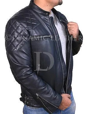 David Beckham Black Motorcycle Genuine Real Leather Slim Fit Biker Jacket