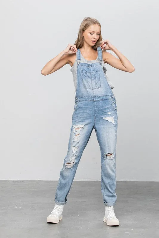 Denim Lab USA Patch Pocket Ripped Denim Overalls