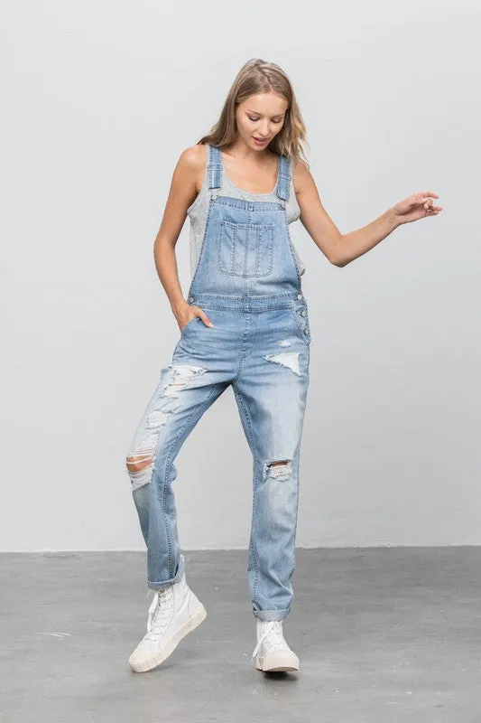 Denim Lab USA Patch Pocket Ripped Denim Overalls