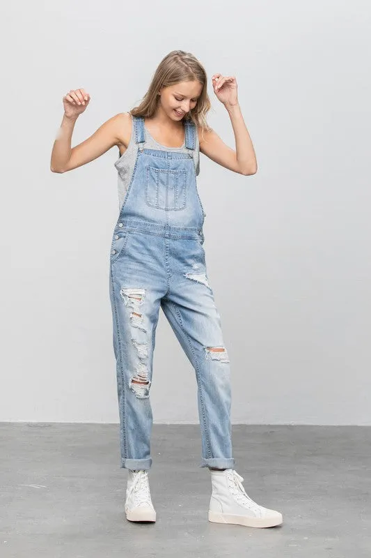 Denim Lab USA Patch Pocket Ripped Denim Overalls