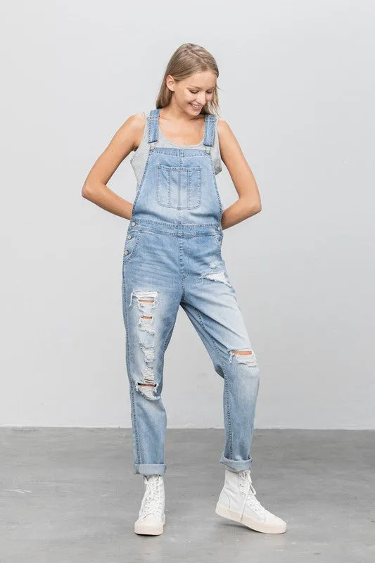 Denim Lab USA Patch Pocket Ripped Denim Overalls