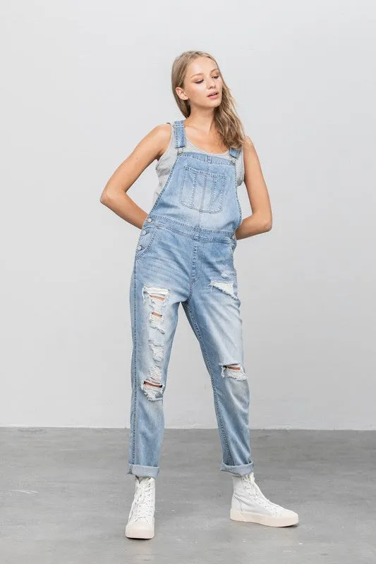 Denim Lab USA Patch Pocket Ripped Denim Overalls