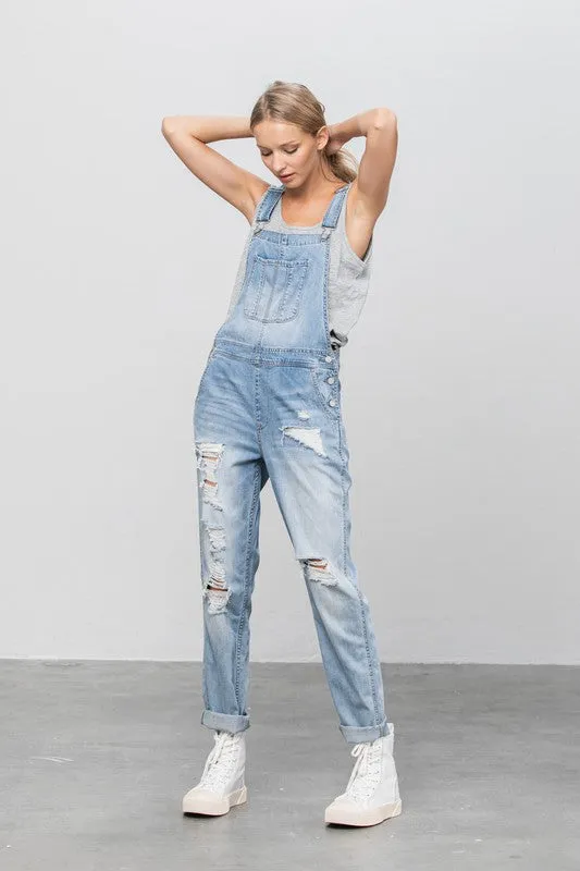 Denim Lab USA Patch Pocket Ripped Denim Overalls