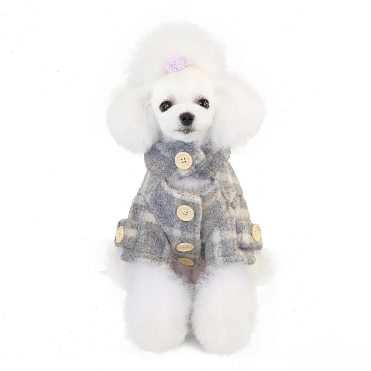 Elegant Plaid Trench Coat Winter Warm Pet Clothing