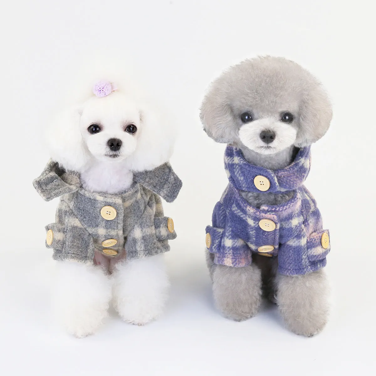 Elegant Plaid Trench Coat Winter Warm Pet Clothing