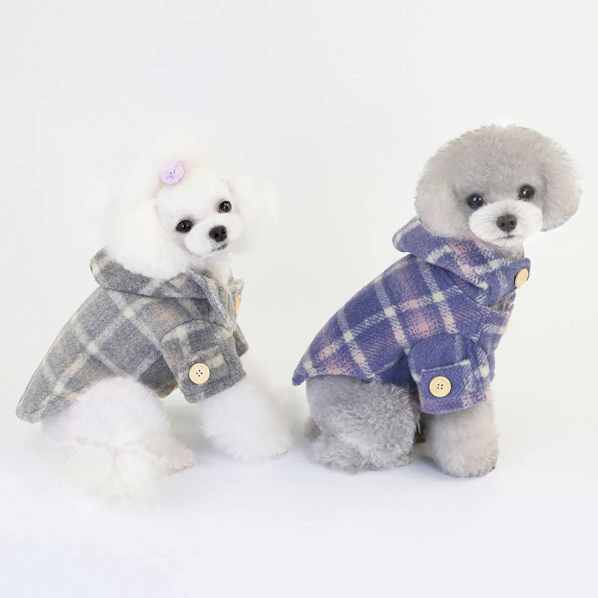 Elegant Plaid Trench Coat Winter Warm Pet Clothing