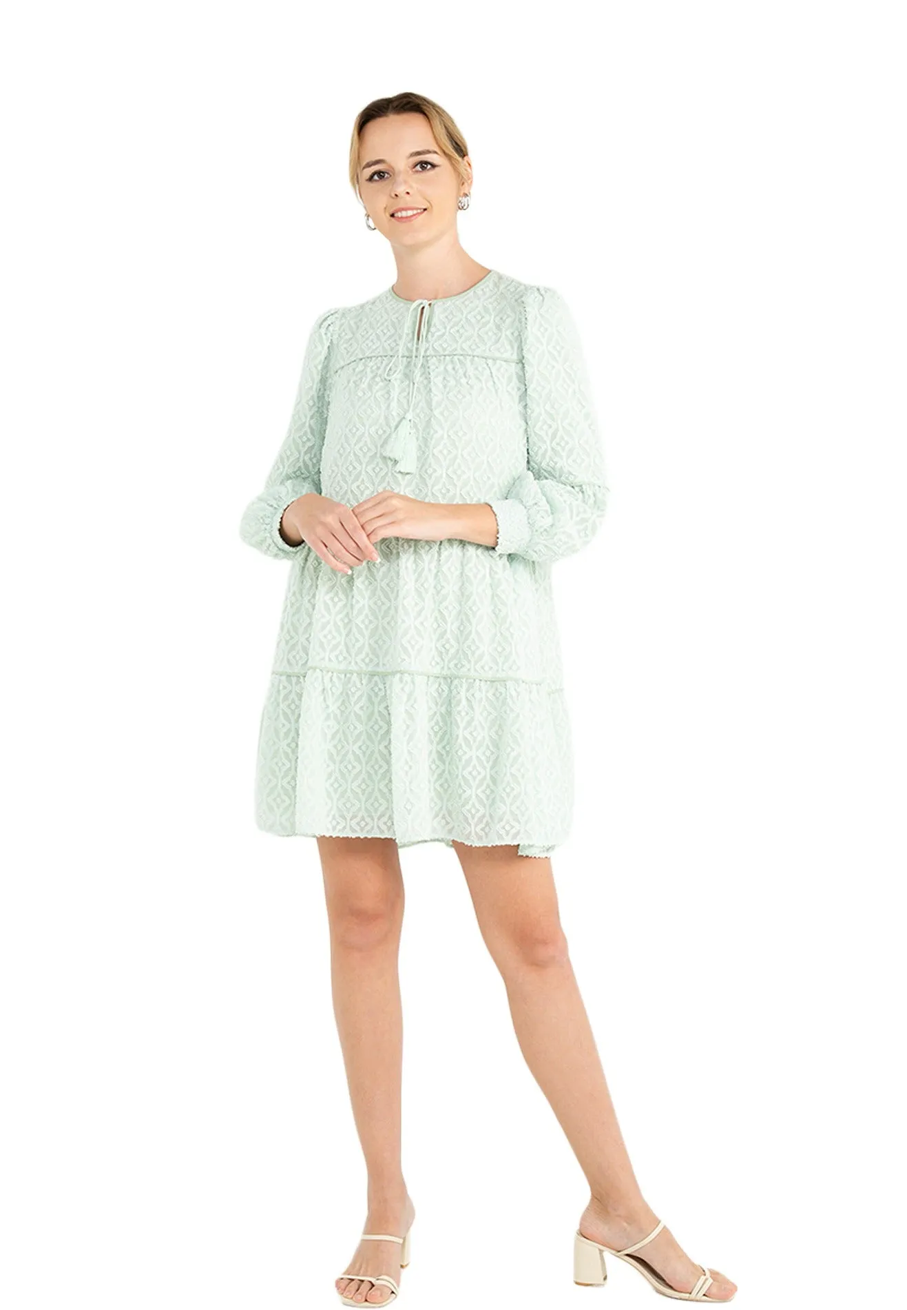 ELLE Apparel Tufted Lace Puff Sleeves Mini Dress