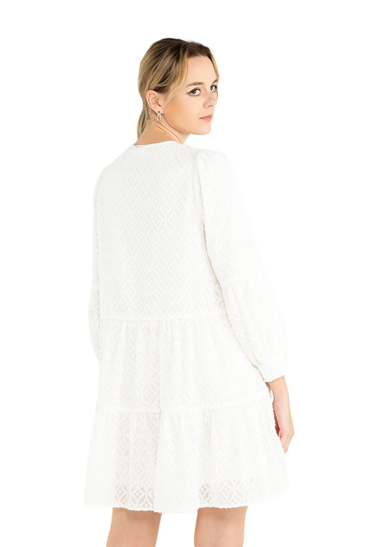 ELLE Apparel Tufted Lace Puff Sleeves Mini Dress