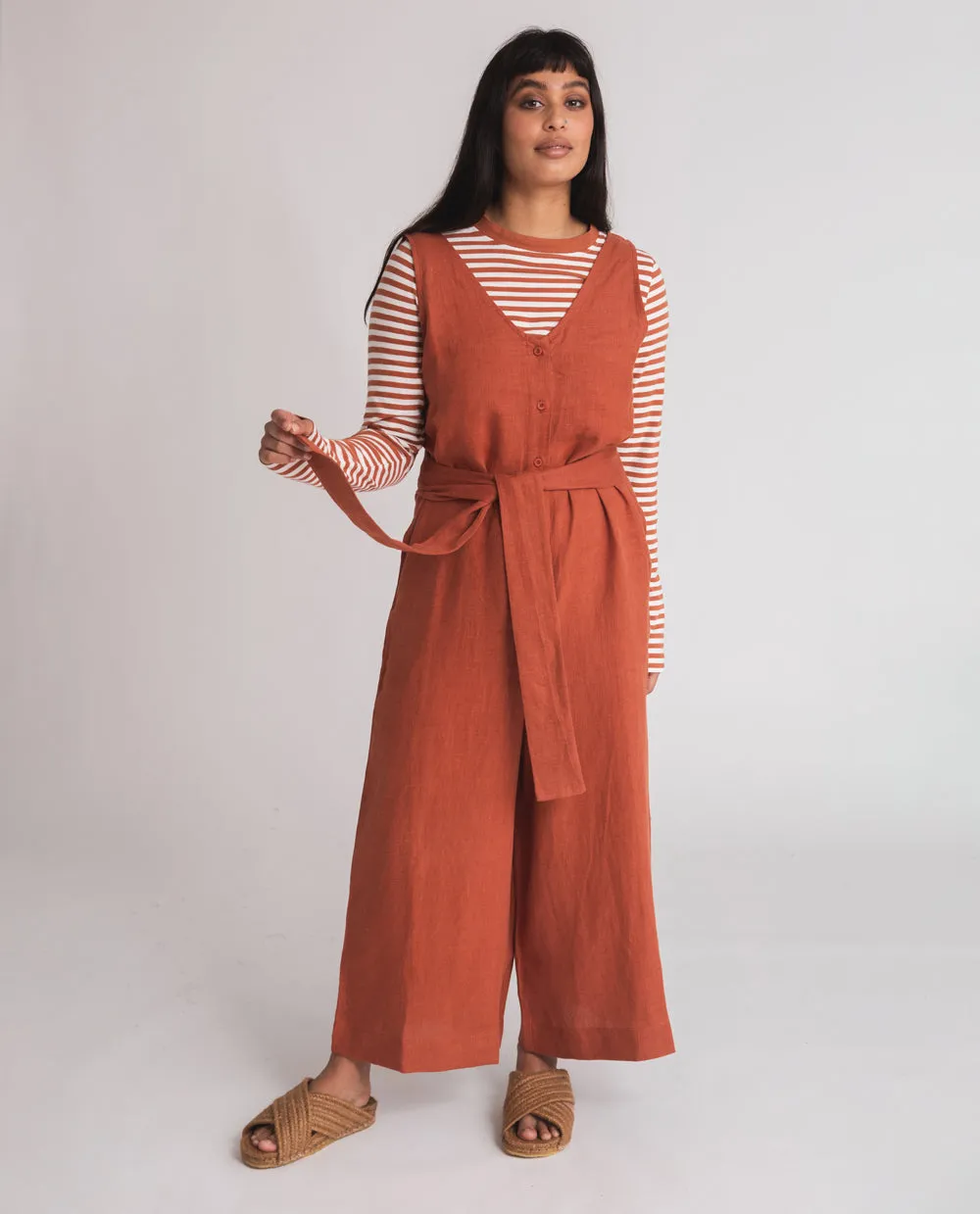 Gianna Linen Jumpsuit In Clay