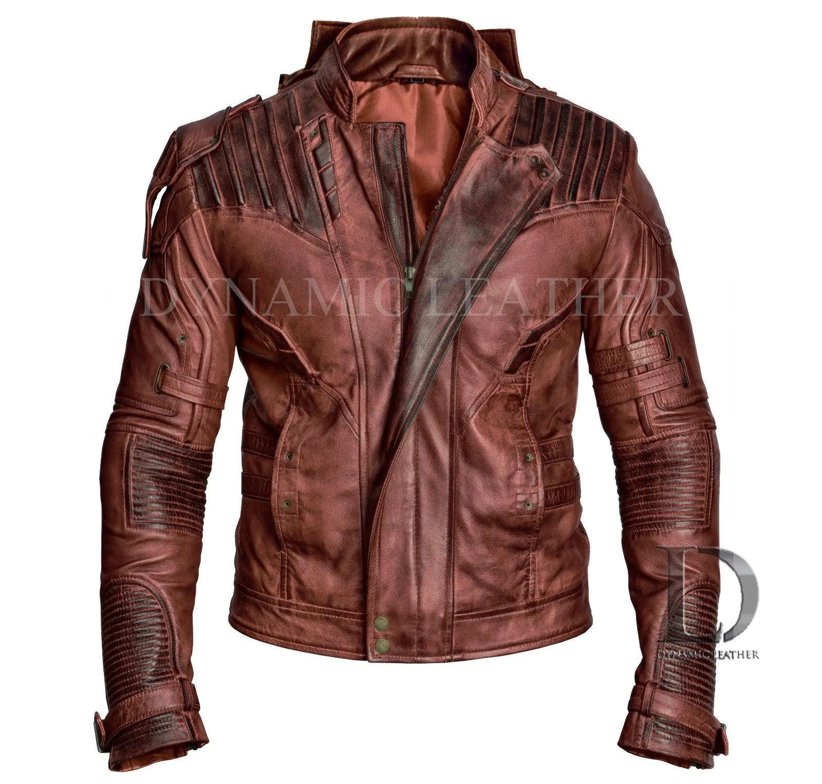 Guardians of the Galaxy 2 Star Lord Reddish Waxed Brown Real Leather Jacket