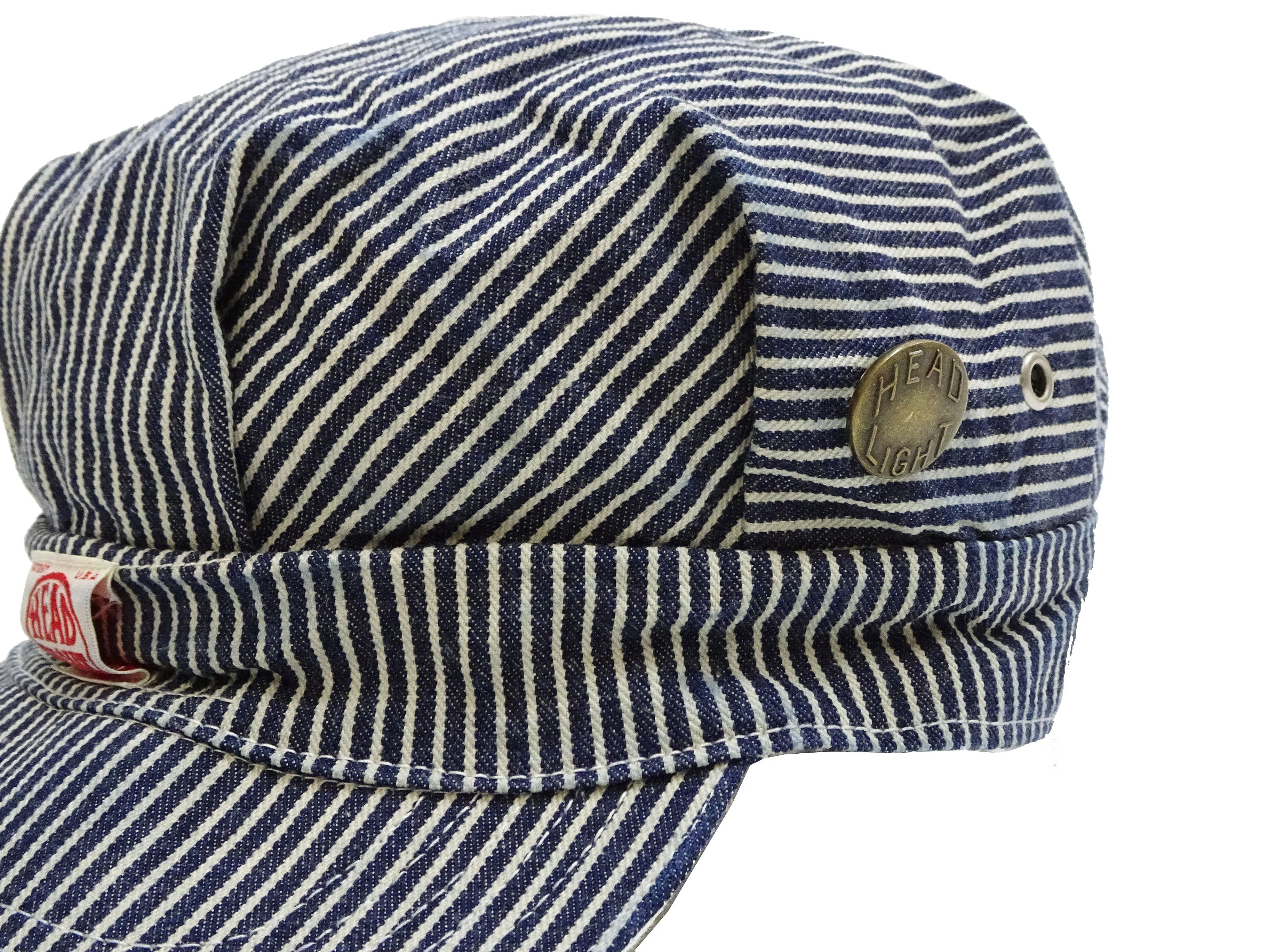 HEADLIGHT Work Cap Men's Reproduction of Hickory Striped Engineer Cap Railroad Hat HD02797 421 One-Wash