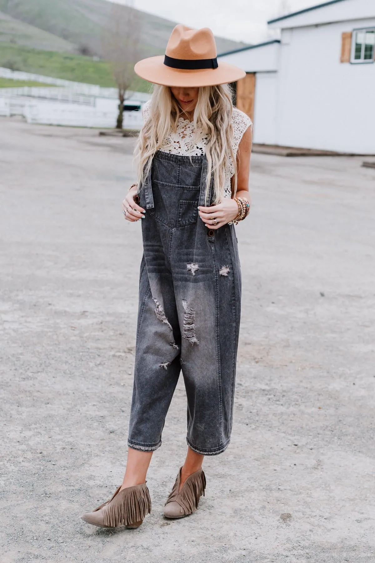 High Hopes Slouchy Denim Overalls - Black