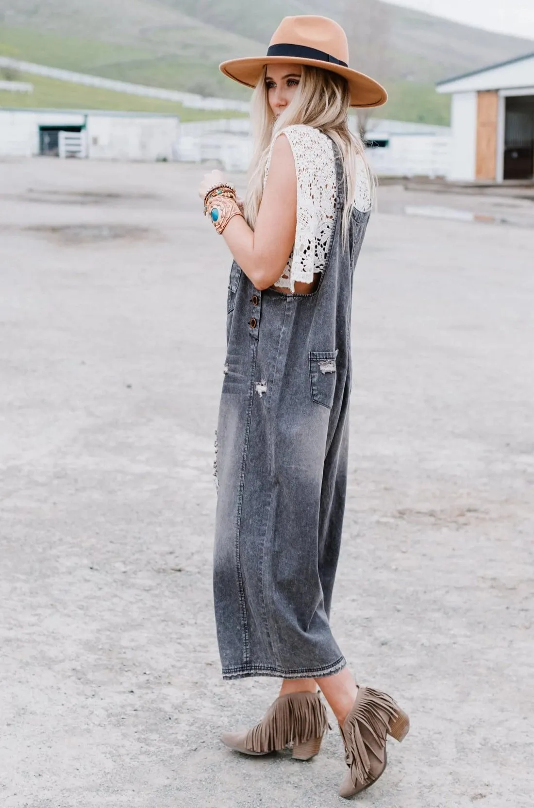 High Hopes Slouchy Denim Overalls - Black