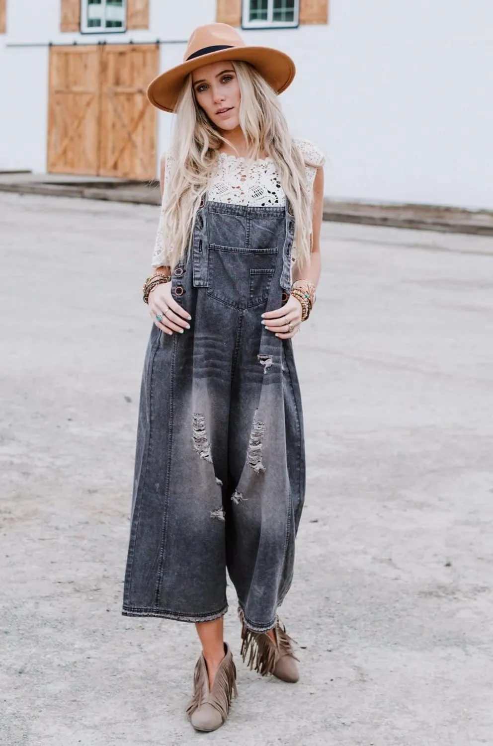 High Hopes Slouchy Denim Overalls - Black